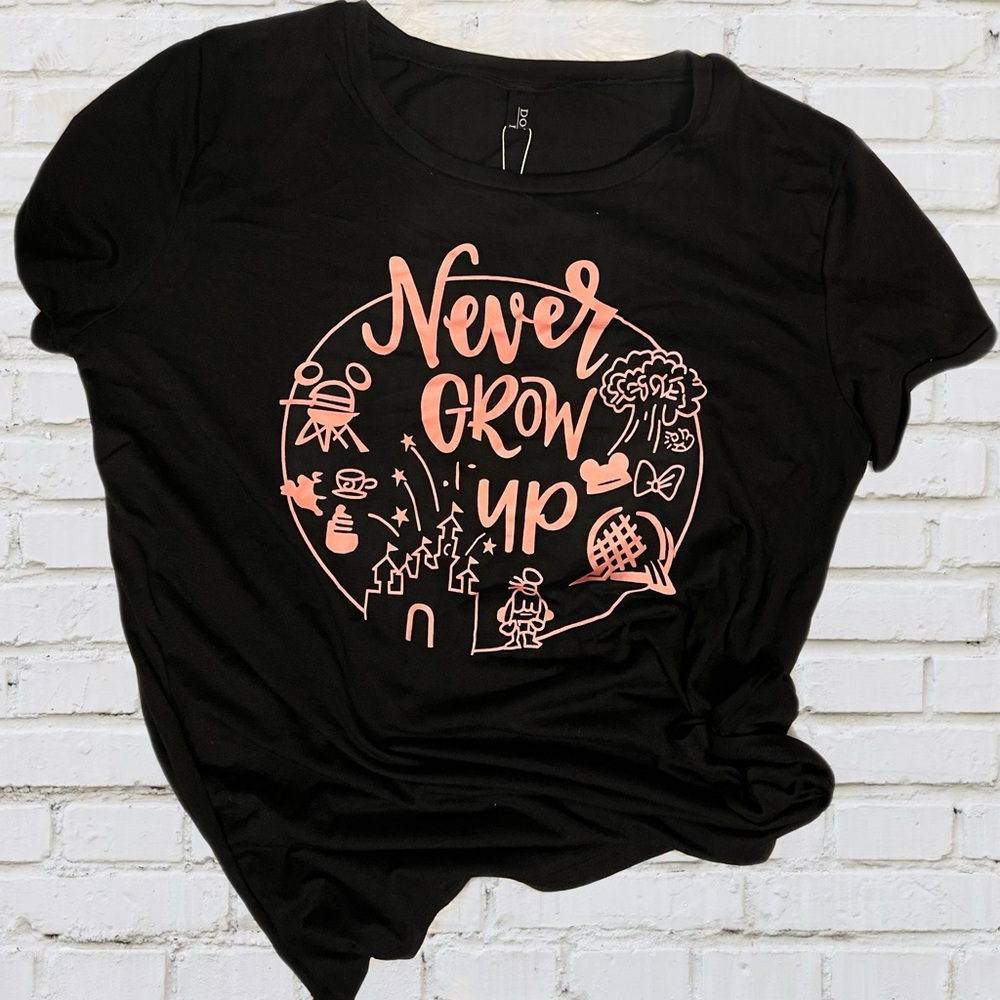 Never Grow Up Black Graphic Tee Women